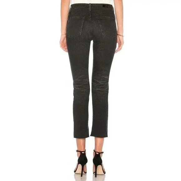 AG Adriano Goldschmied Straight Leg Distressed Denim Pants - Black - Picture 3 of 9